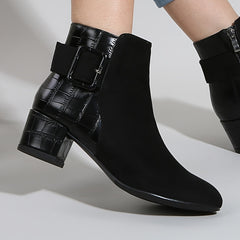 Chunky Heeled Ankle Boots for Women - Side Zip Low Heel Booties