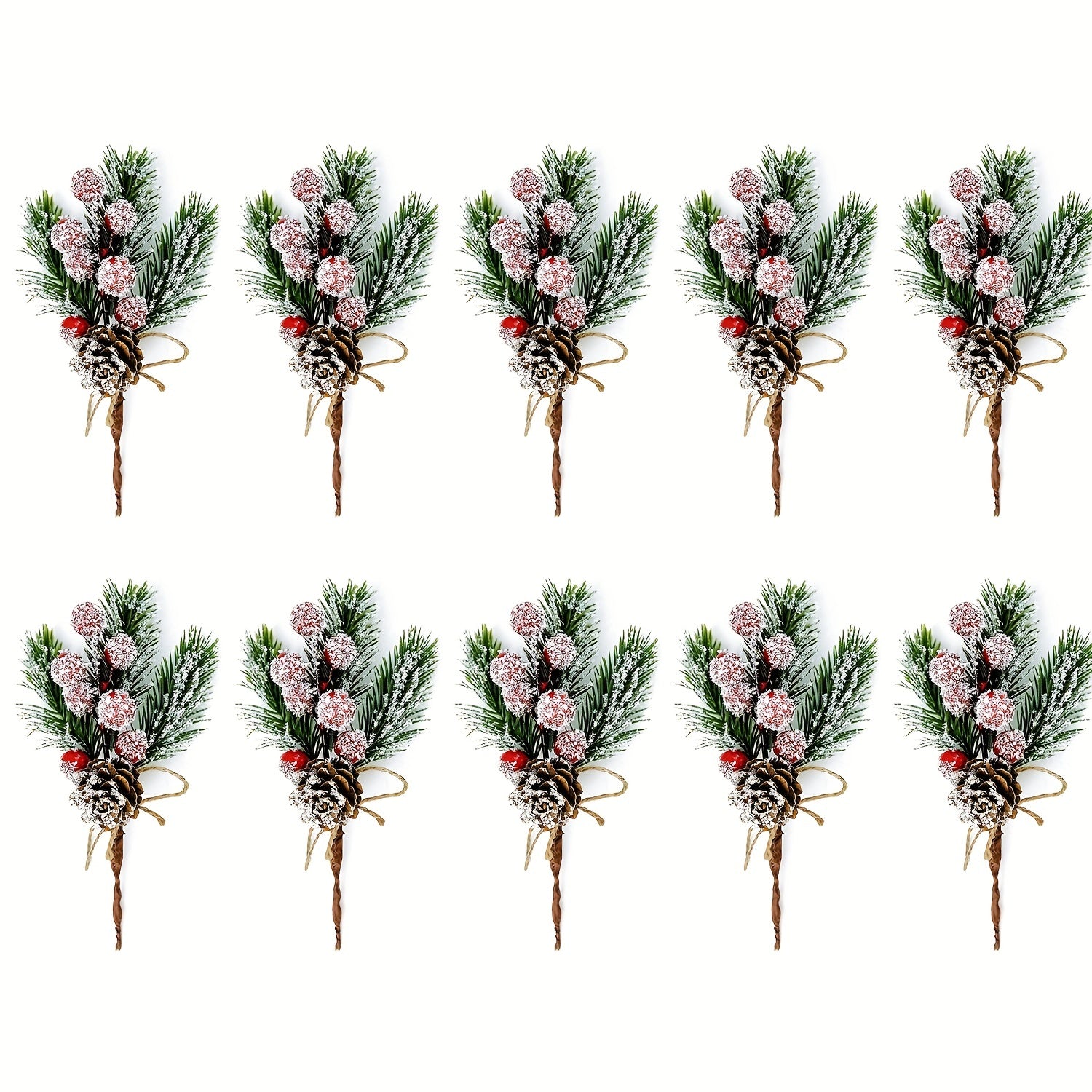 10pcs Christmas Tree Accessories Snowflake Pine Berry Pine Cones Branches Wreath