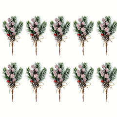 10pcs Christmas Tree Accessories Snowflake Pine Berry Pine Cones Branches Wreath
