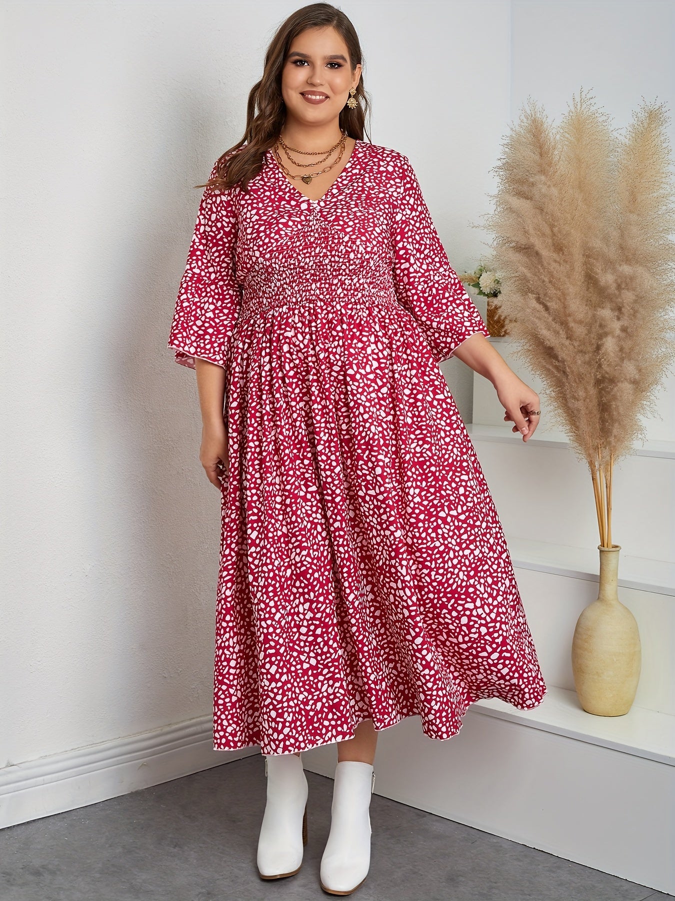 Bell Sleeve V Neck Casual Dress