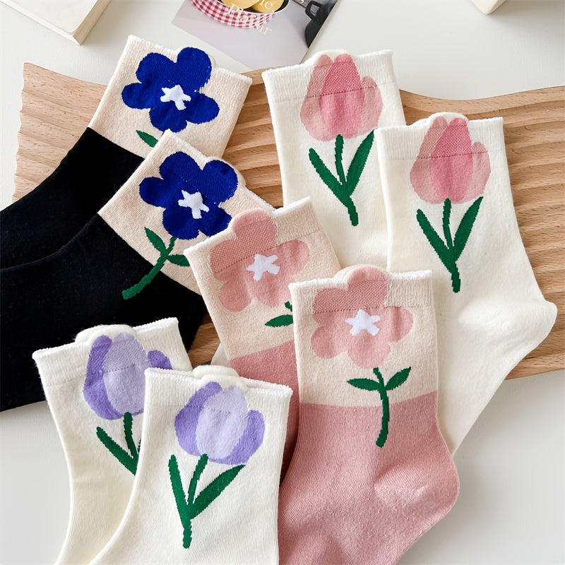Women's Flowers Pattern Breathable Socks Tulip Candy Socks
