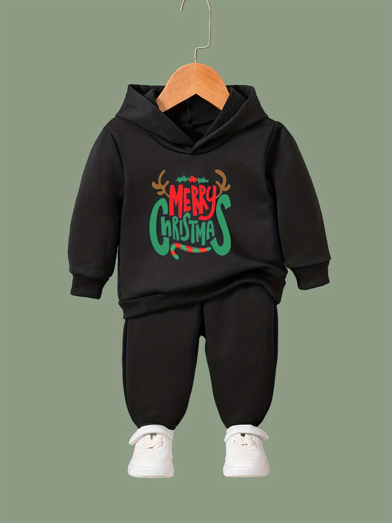 Girls 2pc Christmas Hooded Sweatshirt Pullover Solid Sweatpants Set