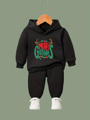 Girls 2pc Christmas Hooded Sweatshirt Pullover Solid Sweatpants Set