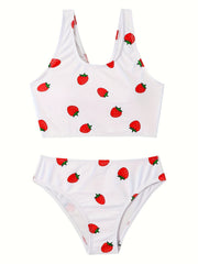 Girls 2pcs Strawberry Swimsuit Set for Hawaii Vacation