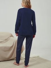Heart Pattern Pajamas Long Sleeve Top & Pants Women's Loungewear