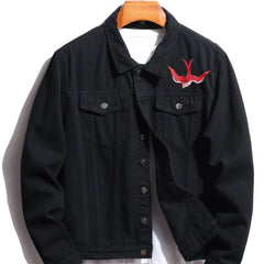 Men's Rose And Birds Embroidered Denim Jacket
