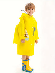 Kid's Hooded Raincoat Button Down Rain Poncho Jacket Animal Pattern Rainsuit