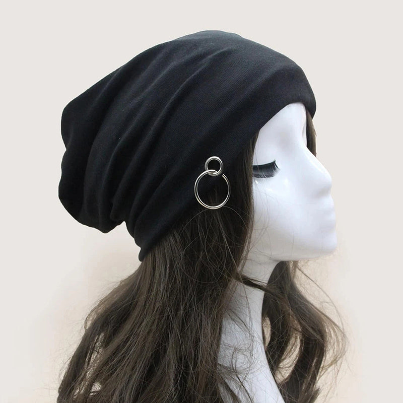 Metal Ring Slouchy Beanie Hat