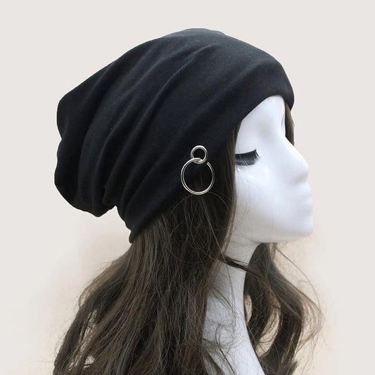 Metal Ring Slouchy Beanie Hat