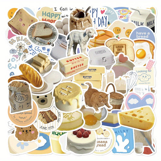 63pcs Butter Bread Stickers for Phone Laptop Waterproof Stickers