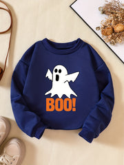 Boo Print Boys Casual Pullover Sweatshirt Crew Neck Tops Kids Clothes