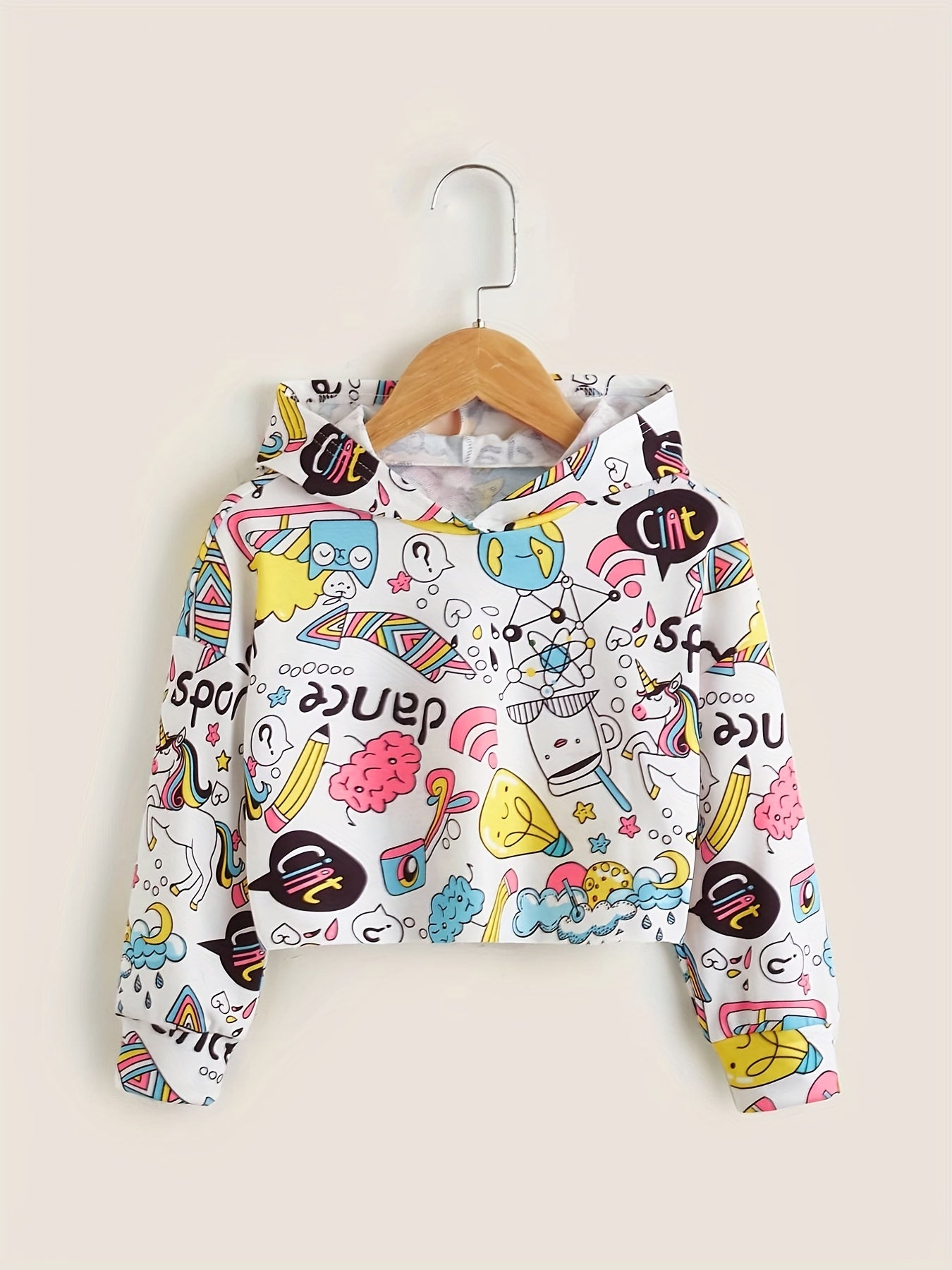 Casual Girls' Graffiti Cartoon Graphic Hoodie Long Sleeve Sweatshirt Top