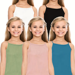 5pcs Girls Solid Cami Top Set - Comfy Tops For Everyday Outdoor Gift Sports