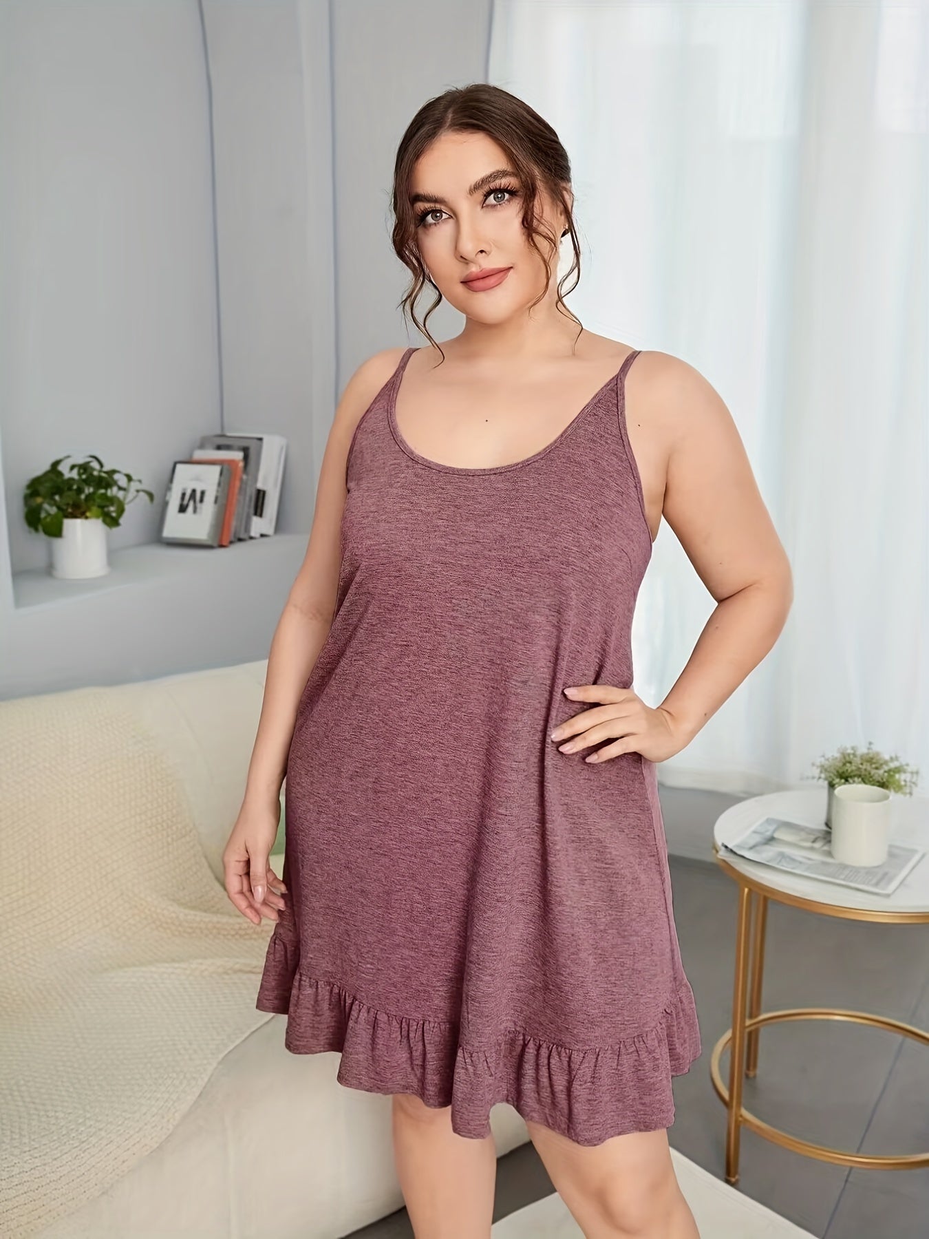 Loungewear Dress Solid Scoop Neck Cami Nightdress