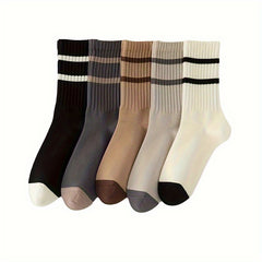 Men's Solid Striped Crew Socks Breathable Comfy Casual Unisex Socks