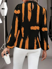Brush Print Lantern Sleeve Blouse Plus Size