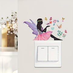 Flower Butterfly Girl Switch Sticker Living Room Dorm Home Decoration