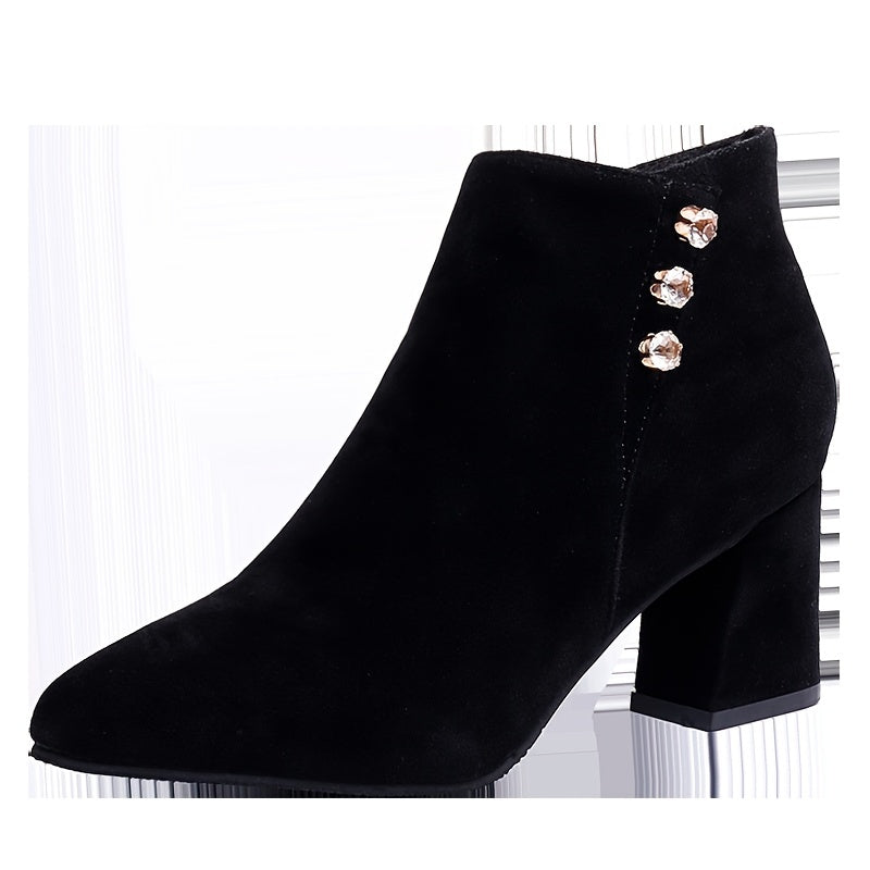 Pointed Toe Block Heeled Ankle Boots Solid Zipper Women's Boot