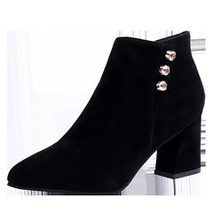 Pointed Toe Block Heeled Ankle Boots Solid Zipper Women's Boot