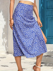 Floral Print Midi Skirt with Side Slit for Summer & Spring