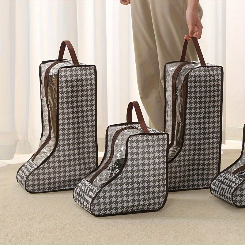 3pcs Houndstooth Boots Storage Bag Zipper Dust-proof Shoe Container