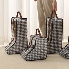 3pcs Houndstooth Boots Storage Bag Zipper Dust-proof Shoe Container