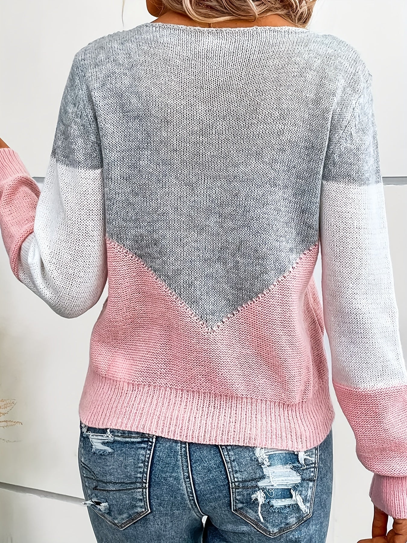 Block Cut Out Sweater Long Sleeve for Fall & Winter