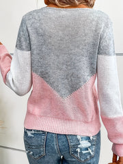 Block Cut Out Sweater Long Sleeve for Fall & Winter