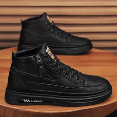Men's Lace up PU Leather Boots Side Zip Casual Walking Shoes