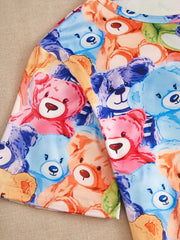 Bear Print Pajama Set Short Sleeve Top & Shorts Women's Sleepwear