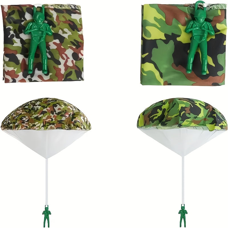 Green Toy Soldiers Action Fig Parachute Jump Outdoor Play