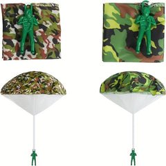Green Toy Soldiers Action Fig Parachute Jump Outdoor Play