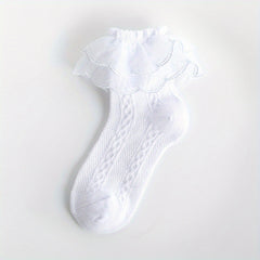 3 Pairs Girls Kids Lace Ruffled Princess Socks Breathable Comfy Children's Socks