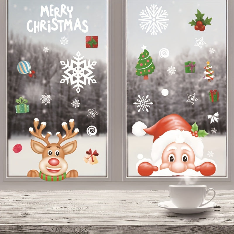 Christmas Elk Santa Claus Glass Door Static Stickers