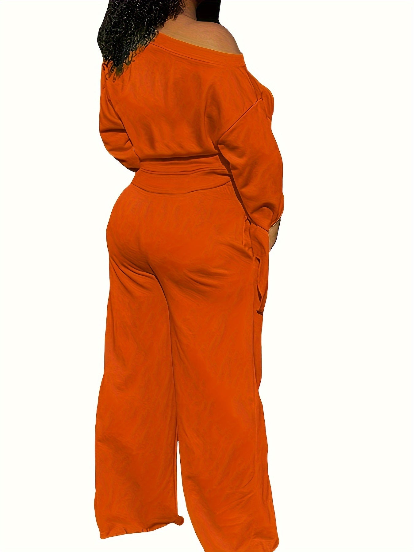 Solid Knot One Shoulder Top & Wide Leg Pants Outfit