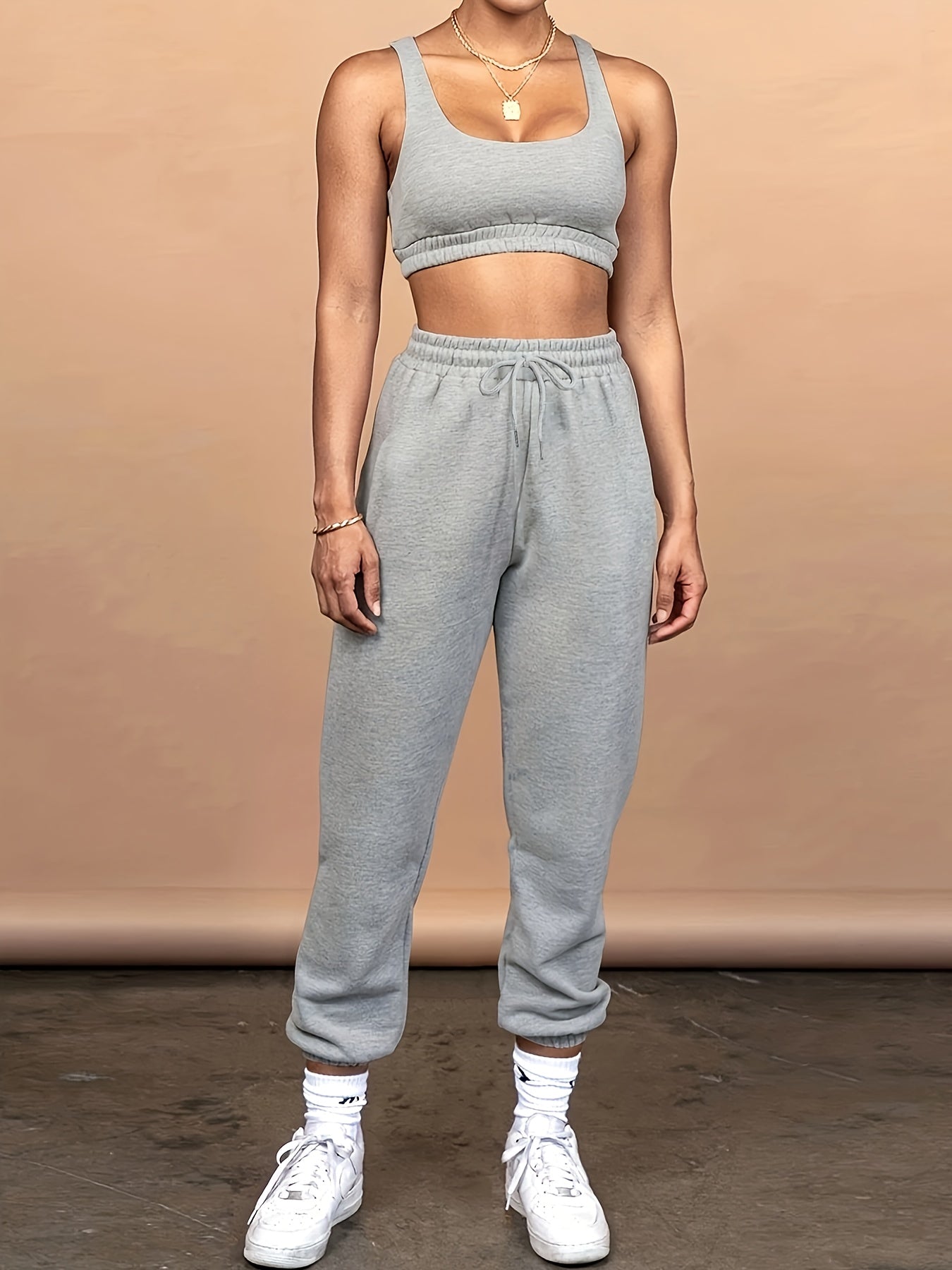 Casual Two Piece Set Tank Top & Drawstring Jogger Pants Outfit