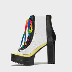 Women's Hollow Out Lace Up Ankle Boots - Platform Open Toe Heeled Boots