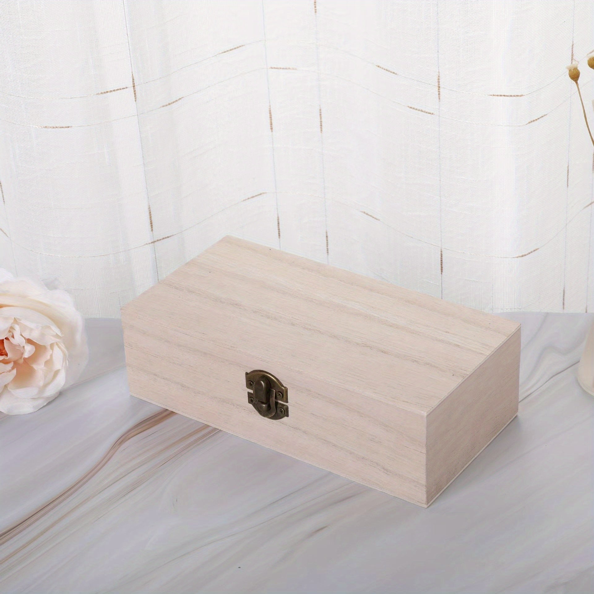Vintage Wooden Storage Box Paulownia Wood Flip Cover Jewelry Box