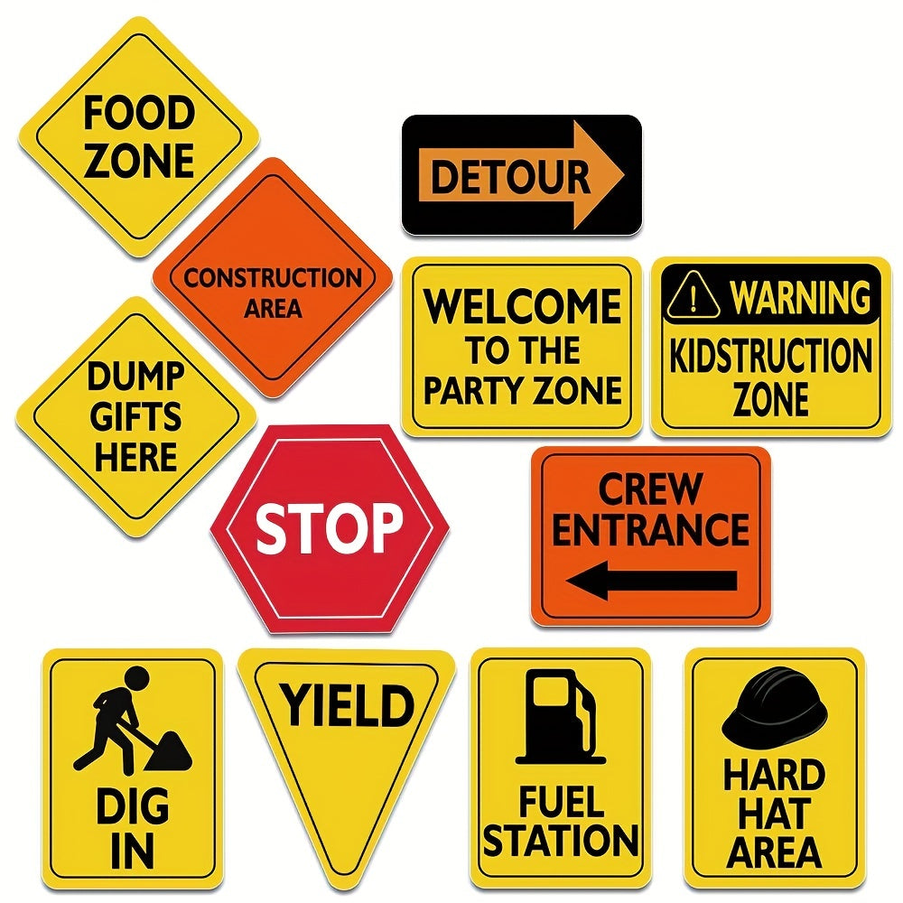 Construction Zone Party Decorations 12pcs Traffic Sign Cutouts