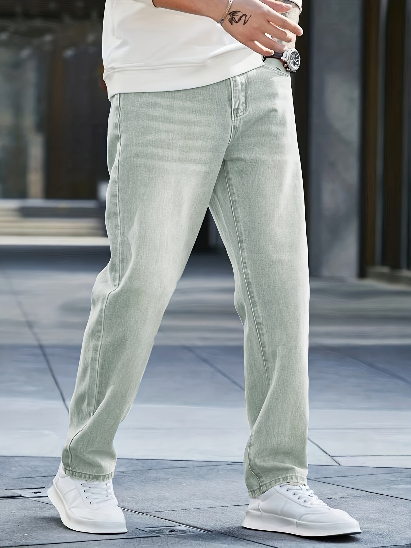 Men's Distressed Denim Pants Loose Fit Straight Leg Jeans