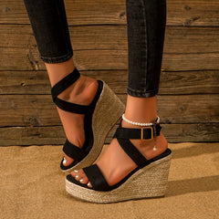 Women's Cross Strap Espadrille Wedge Sandals