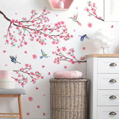 2pcs Peach Blossom Bird Wall Stickers for Living Room Bedroom
