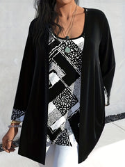 Colorblock Graphic Print Long Sleeve Cardigan & Top Set