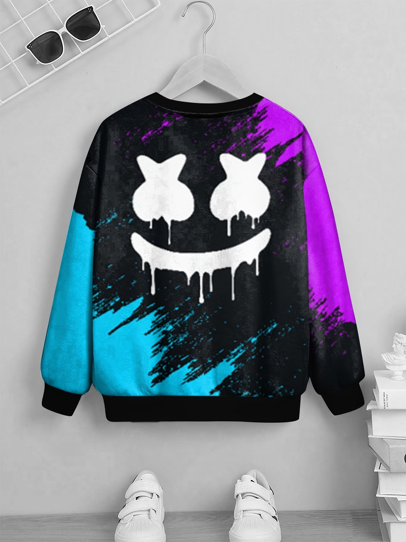 Happy Face Print Kid's Sweatshirt Unisex Pullover for Spring Fall Winter