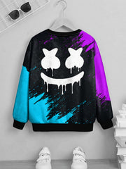 Happy Face Print Kid's Sweatshirt Unisex Pullover for Spring Fall Winter