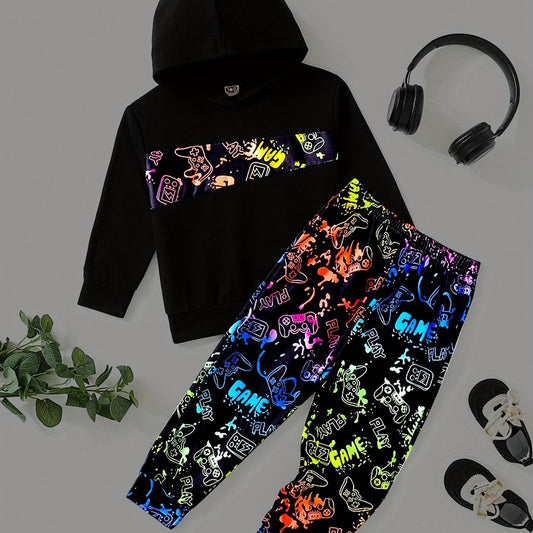 Reflective Boy's 2pcs Hoodie & Sweatpants Set Colorful Graphic Outfits