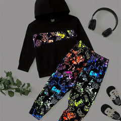 Reflective Boy's 2pcs Hoodie & Sweatpants Set Colorful Graphic Outfits