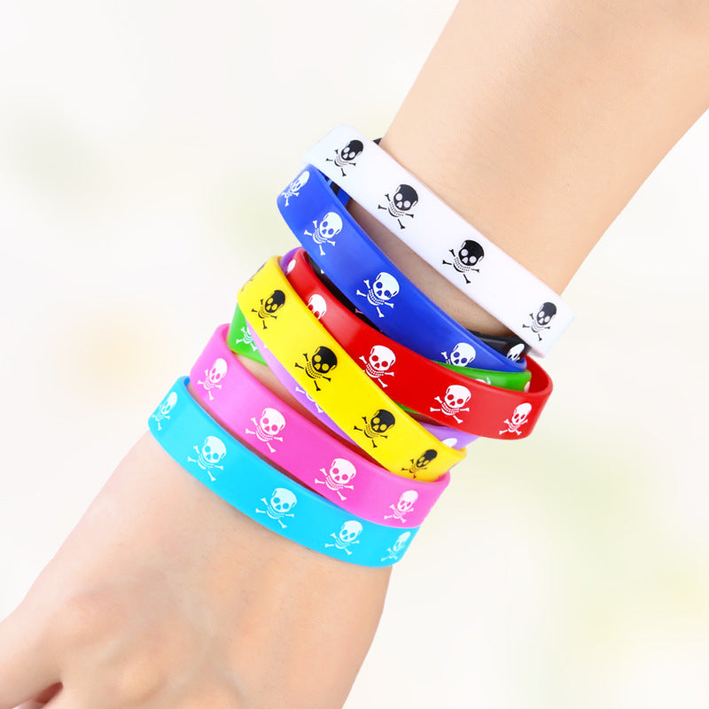 5 pcs Colorful Skull Silicone Wristband Bracelet Kids Hand Ring Decoration