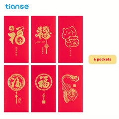 6pcs Chinese Red Packet Lucky Money Envelope Spring Wedding Greeting Decoration