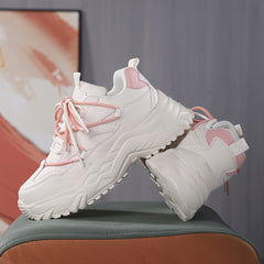 Women's Faux Leather Chunky Sneakers with Shock Absorption